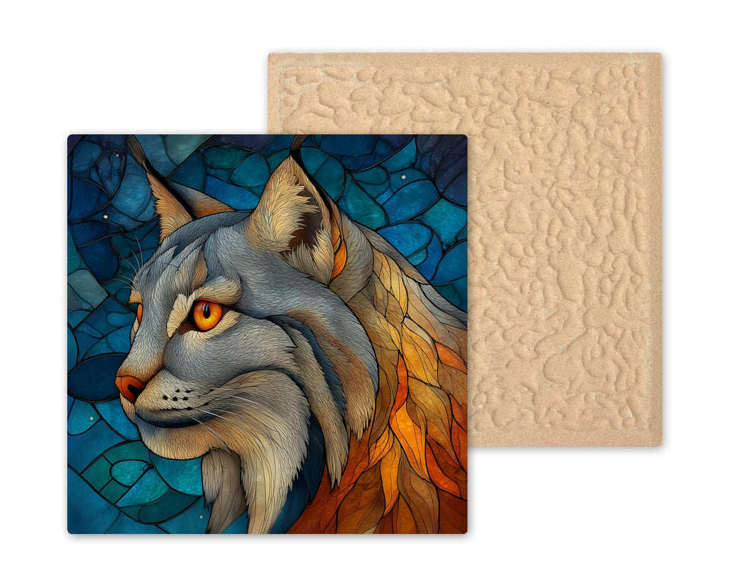 Lynx Wall Art Ceramic Tile Stained Glass Style Wildlife Gift Woodland Nature Art Wild Cat Decor Cabin Nature Gift