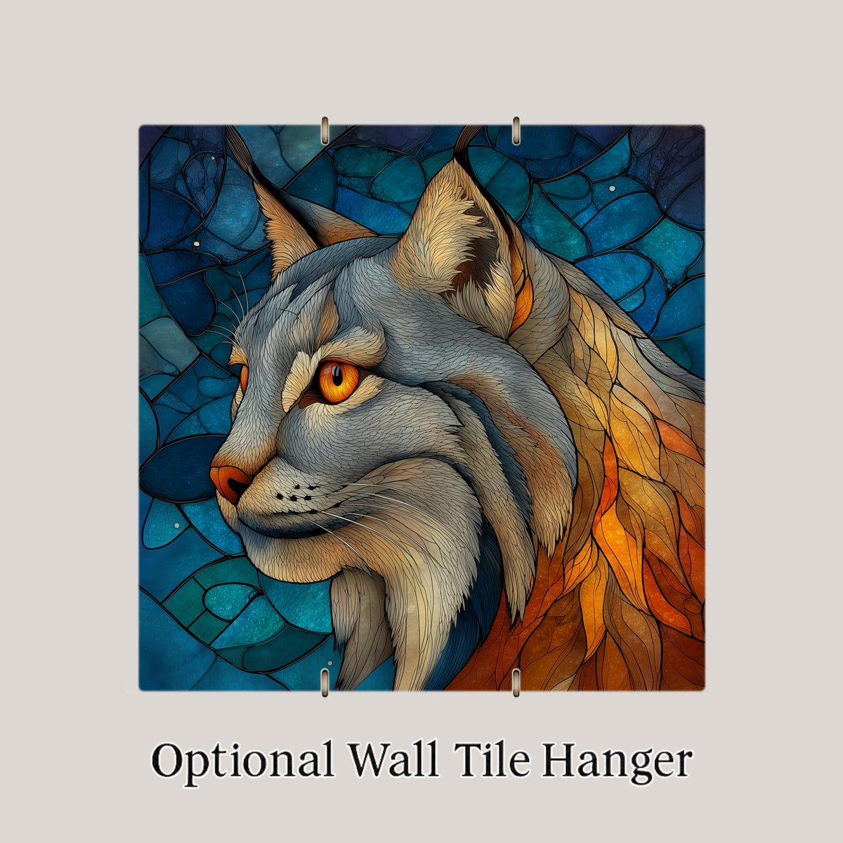 Lynx Wall Art Ceramic Tile Stained Glass Style Wildlife Gift Woodland Nature Art Wild Cat Decor Cabin Nature Gift