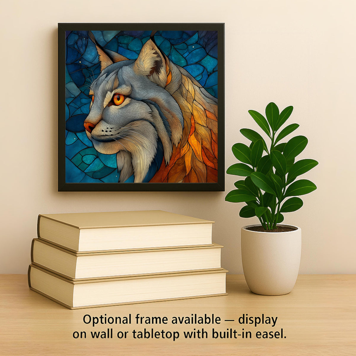 Lynx Wall Art Ceramic Tile Stained Glass Style Wildlife Gift Woodland Nature Art Wild Cat Decor Cabin Nature Gift