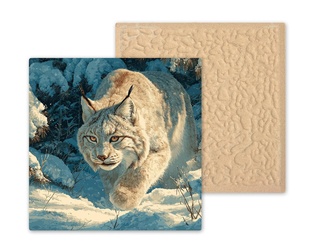 Lynx Wall Art Ceramic Tile Winter Wildlife Gift Snow Forest Decor Wild Cat Nature Art Woodland Cabin Nature Gift