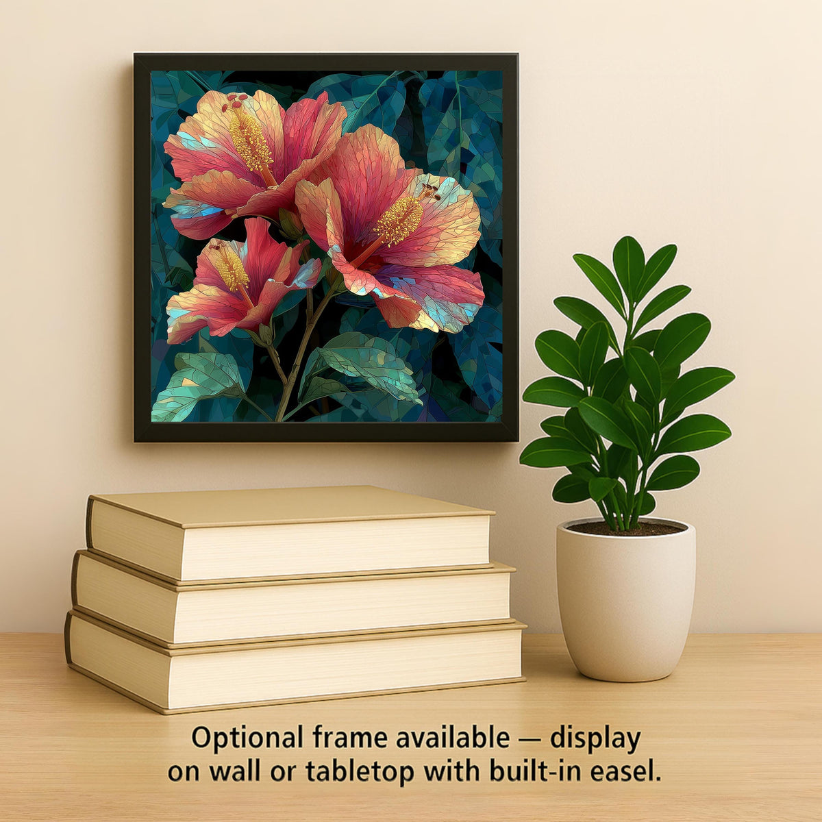 Hibiscus Wall Art Ceramic Tile Stained Glass Style Tropical Gift Floral Decor Hawaiian Nature Art Botanical Gift