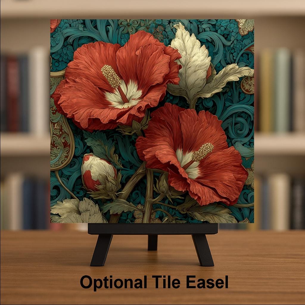 Hibiscus Wall Art Ceramic Tile Art Nouveau Gift Botanical Floral Decor Tropical Nature Art Hibiscus Lover Gift