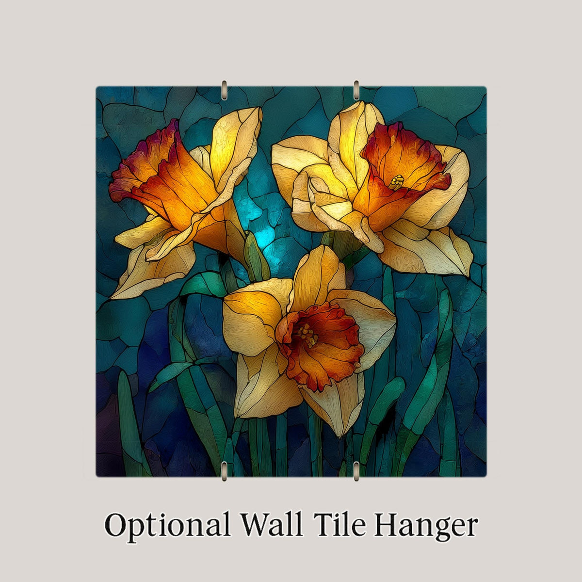 Daffodil Ceramic Tile Wall Art Stained Glass Style March Birth Flower Yellow Spring Blooms Botanical Decor