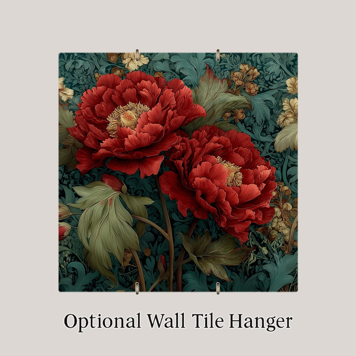 Peony Wall Art Ceramic Tile Art Nouveau Gift William Morris Style Botanical Floral Decor Peony Lover Nature Gift