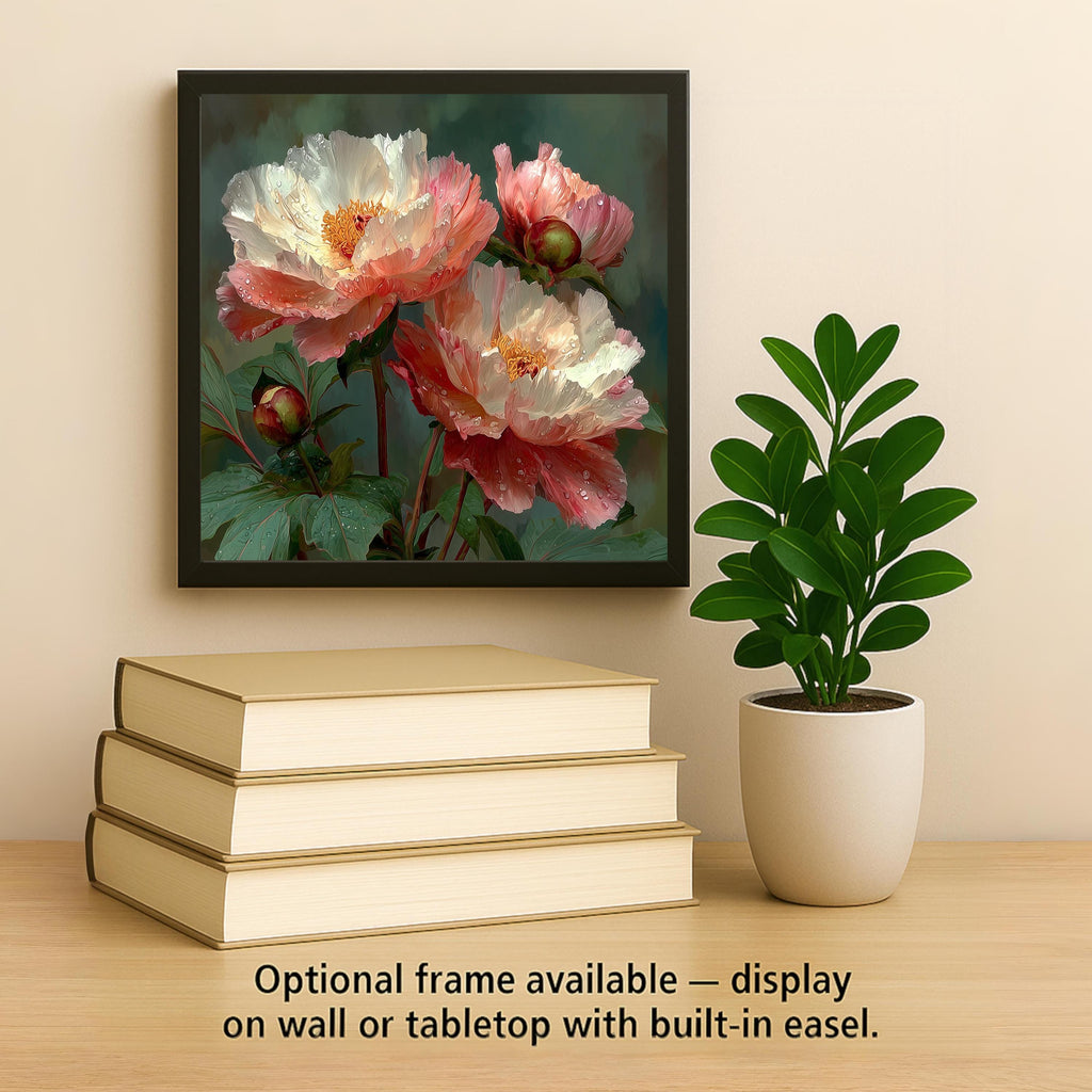 Peony Ceramic Tile Wall Art June Birth Flower Pink Cottage Garden Blooms Botanical Floral Nature Decor