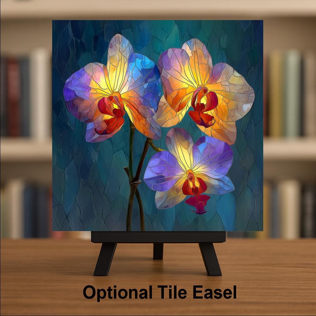 Orchid Wall Art Ceramic Tile Stained Glass Style Floral Gift Botanical Decor Orchid Lover Nature Art Gift