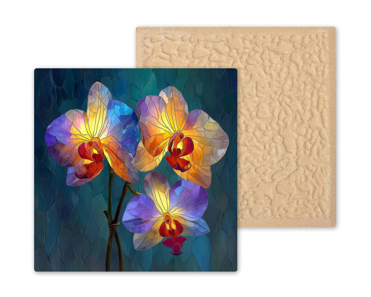 Orchid Wall Art Ceramic Tile Stained Glass Style Floral Gift Botanical Decor Orchid Lover Nature Art Gift