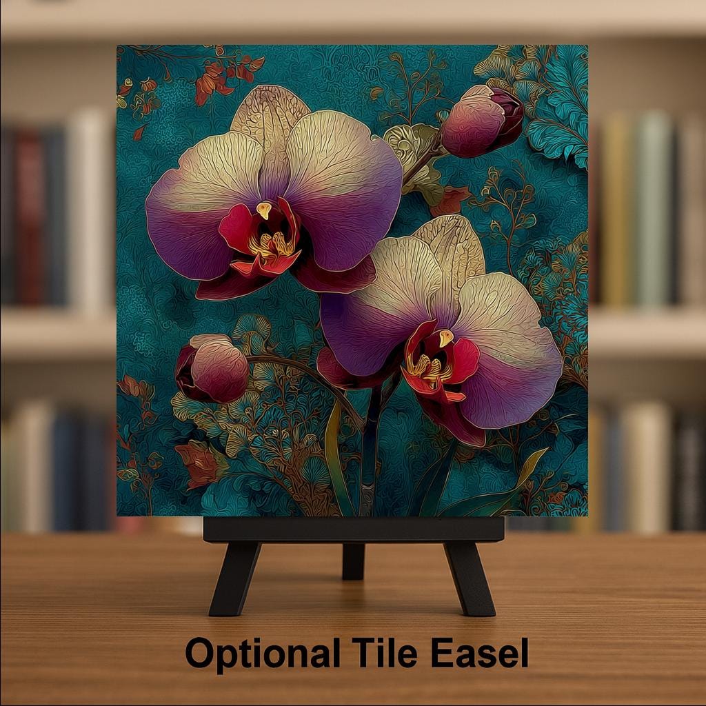 Orchid Wall Art Ceramic Tile Art Nouveau Gift Botanical Floral Decor Exotic Nature Art Orchid Lover Nature Gift