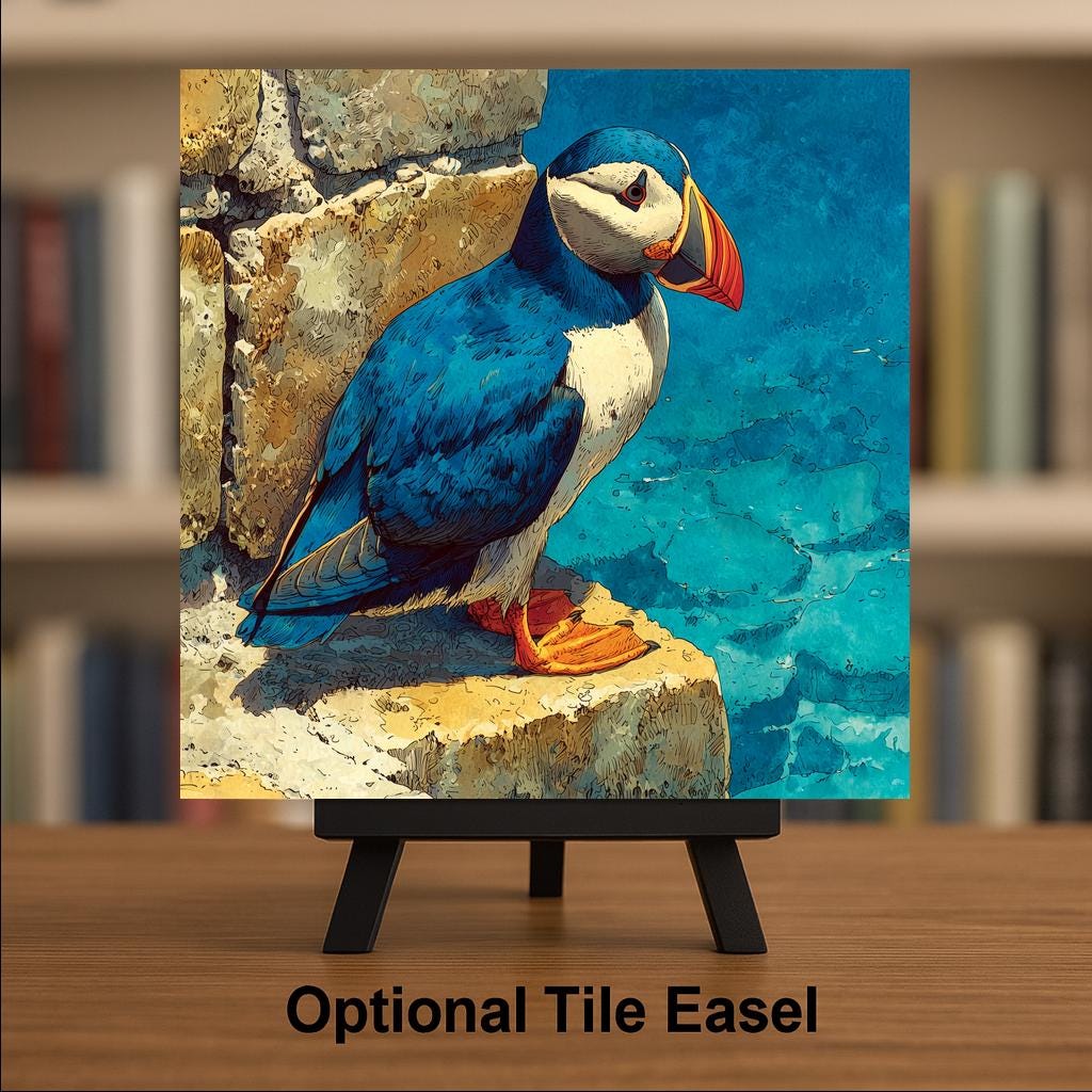 Puffin Wall Art Ceramic Tile Coastal Bird Gift Ocean Nature Art Birdwatcher Gift Maine Decor Place Identity