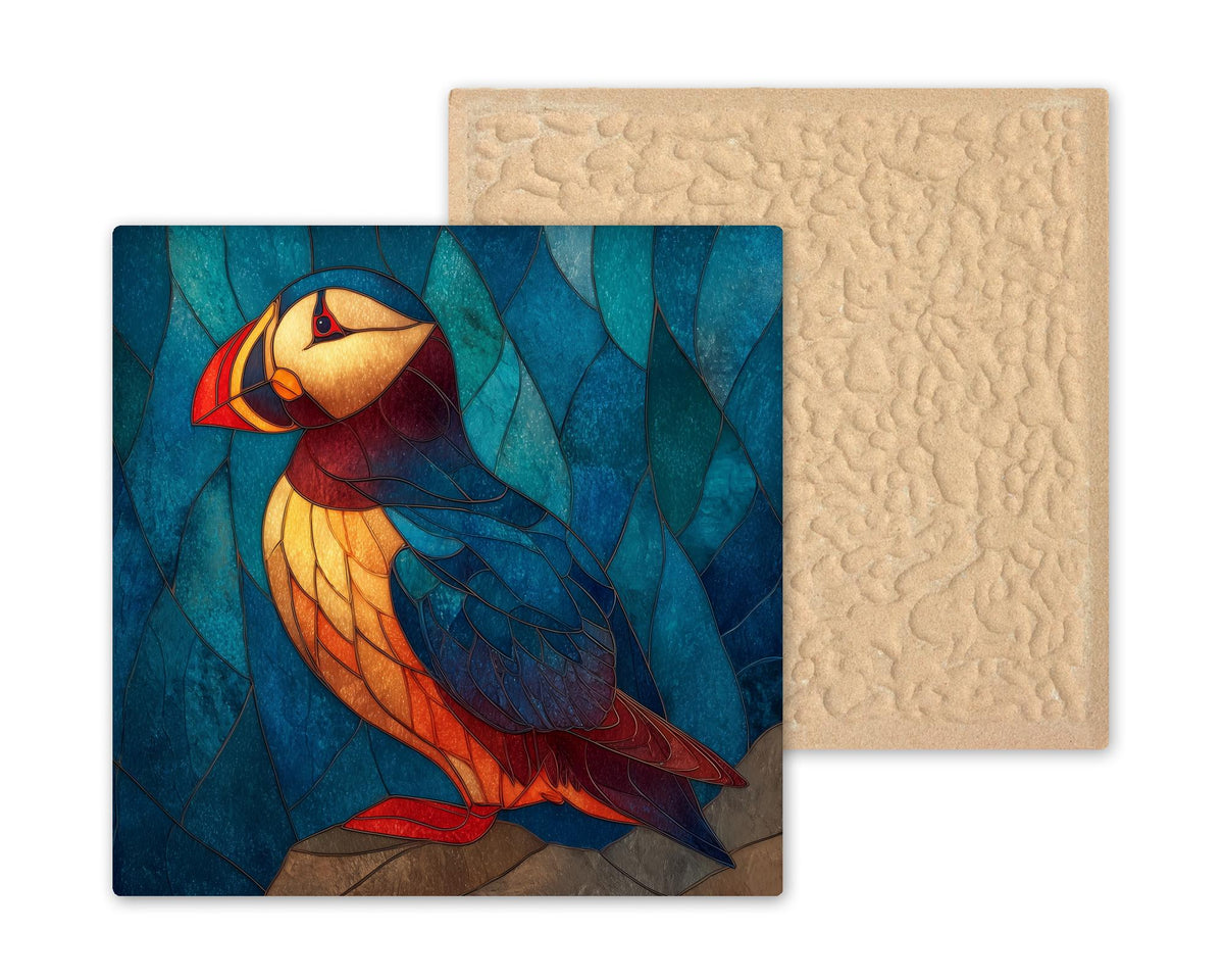 Puffin Wall Art Ceramic Tile Stained Glass Style Coastal Gift Ocean Bird Decor Birdwatcher Nature Art Gift