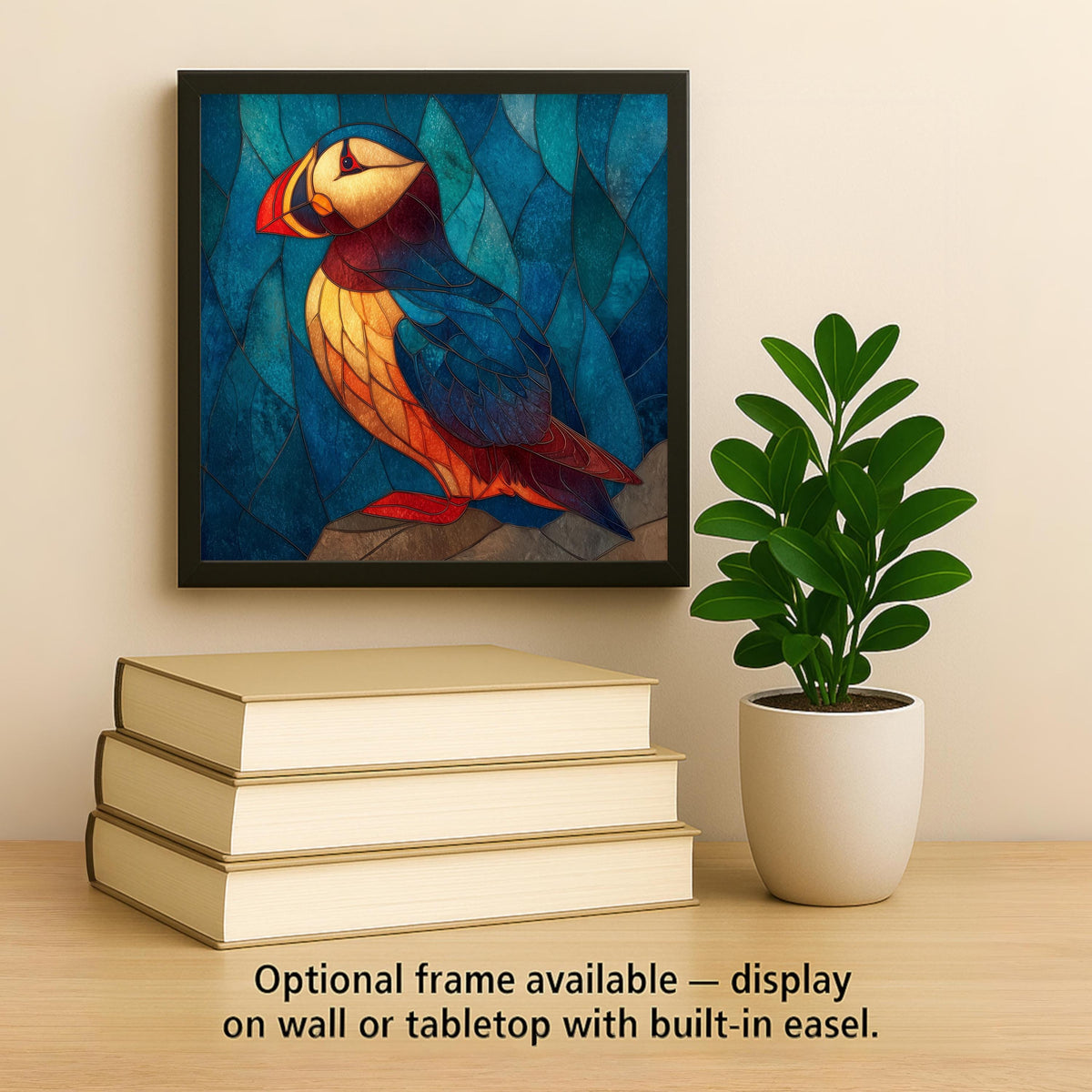 Puffin Wall Art Ceramic Tile Stained Glass Style Coastal Gift Ocean Bird Decor Birdwatcher Nature Art Gift