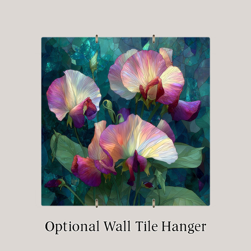 Sweet Pea Ceramic Tile Wall Art Stained Glass Style April Birth Flower Pastel Blossoms Botanical Spring Decor