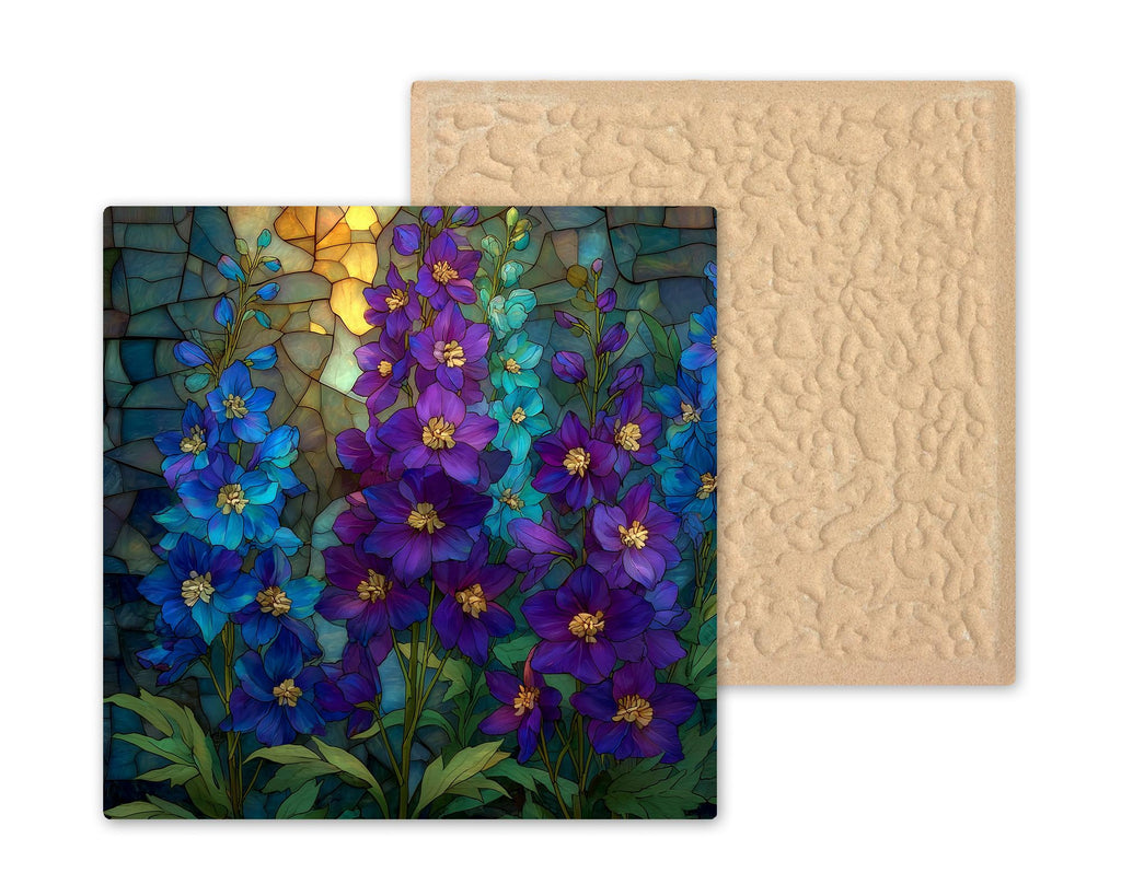 Larkspur Wall Art Ceramic Tile July Birthday Gift Birth Month Flower Stained Glass Style Botanical Summer Art