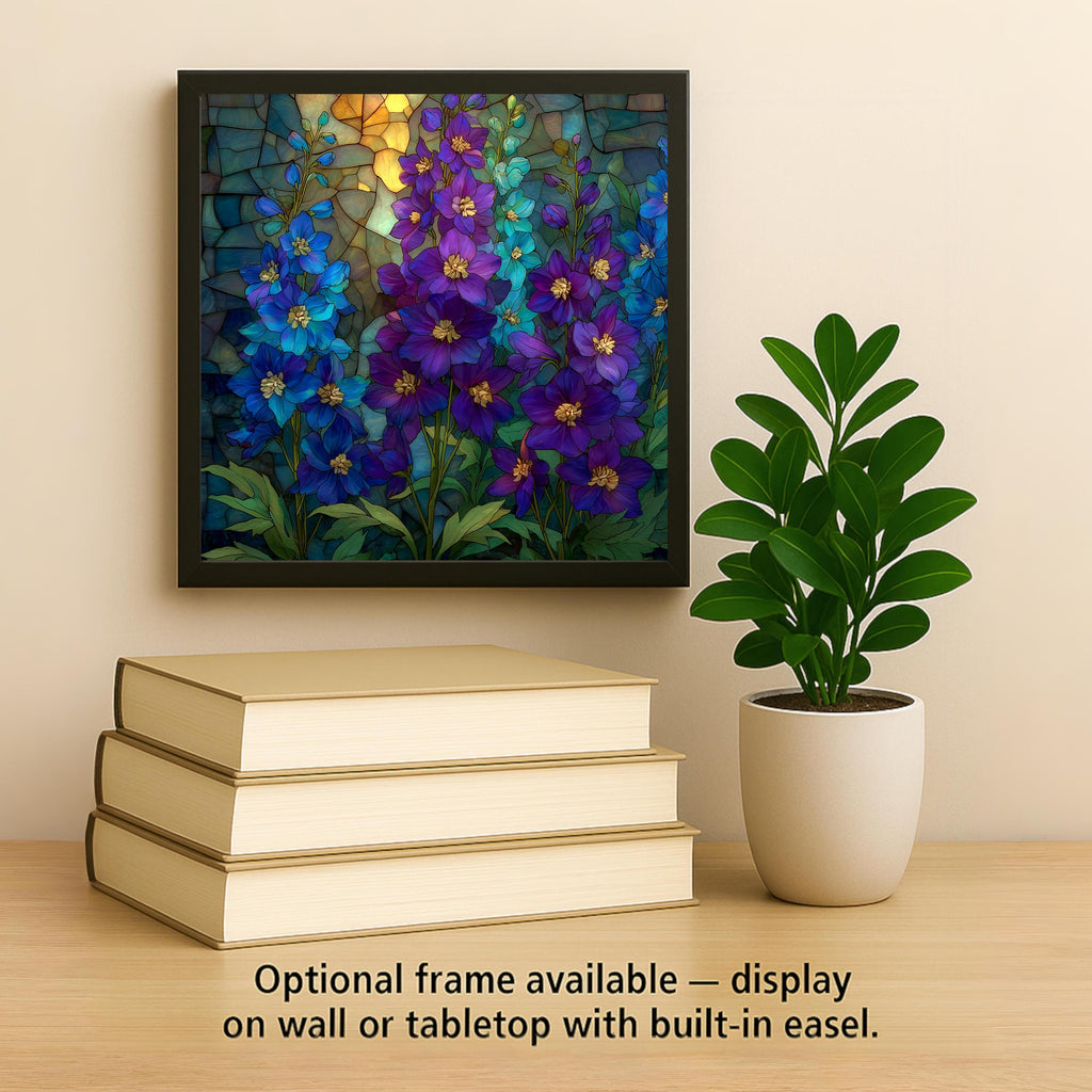 Larkspur Wall Art Ceramic Tile July Birthday Gift Birth Month Flower Stained Glass Style Botanical Summer Art