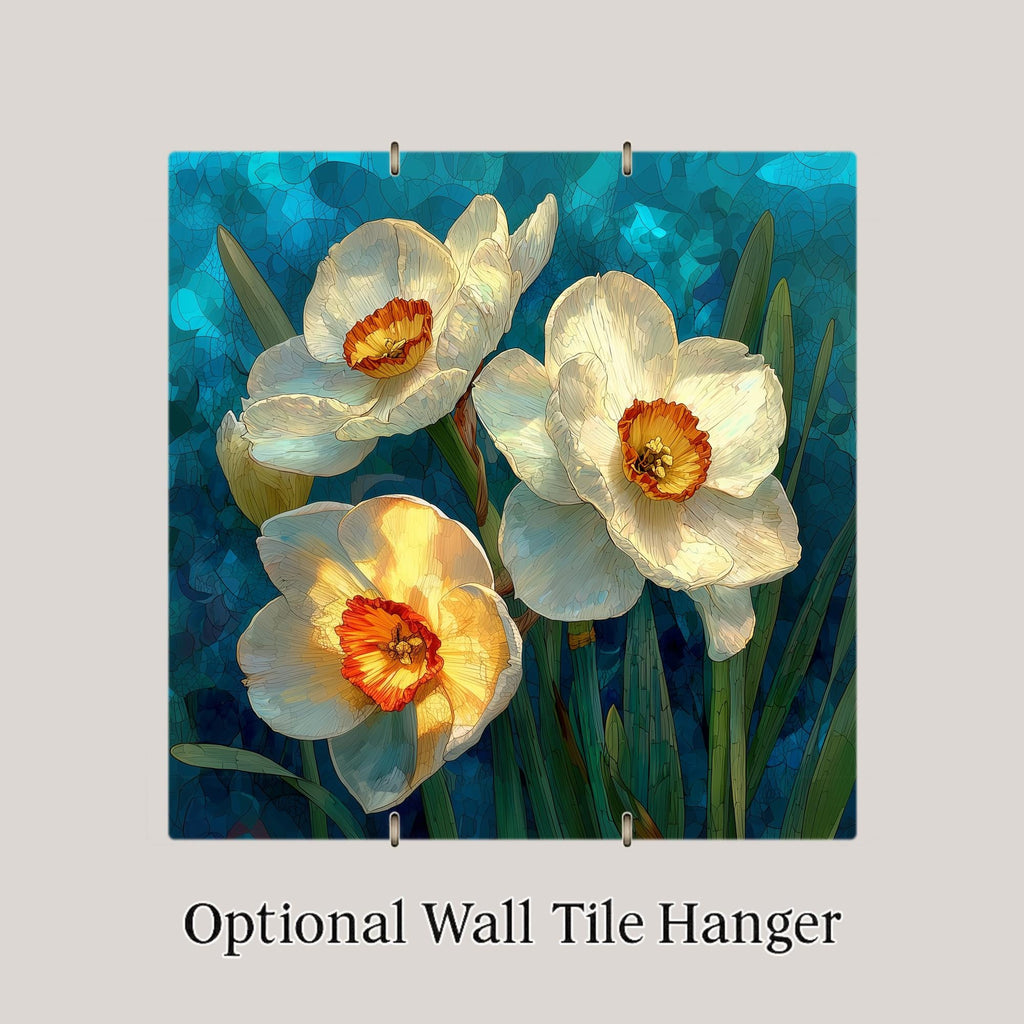 Narcissus Wall Art Ceramic Tile December Birthday Gift Birth Month Flower Stained Glass Style Botanical Art