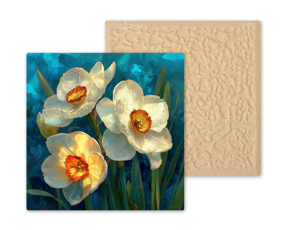 Narcissus Wall Art Ceramic Tile December Birthday Gift Birth Month Flower Stained Glass Style Botanical Art