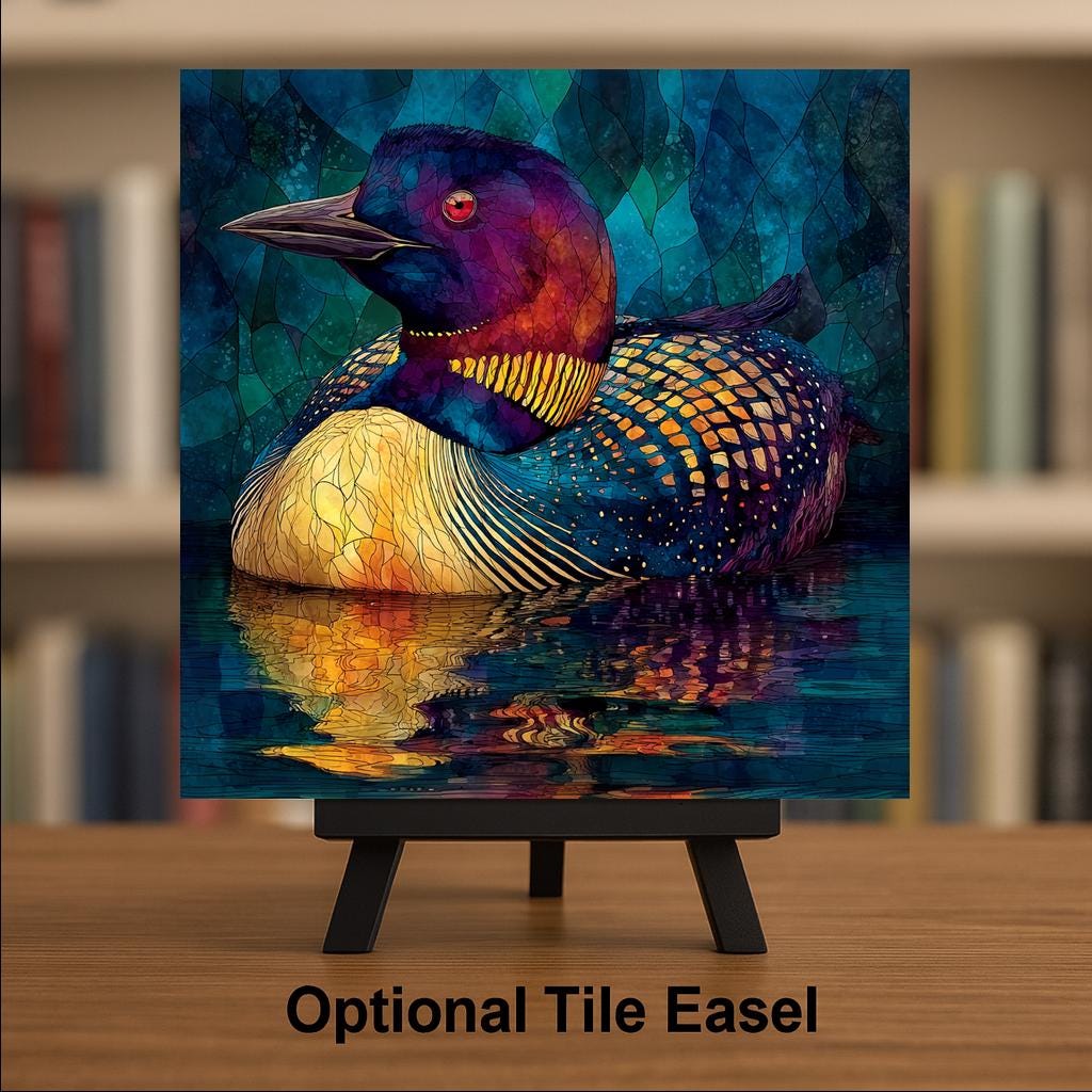 Loon Wall Art Ceramic Tile Stained Glass Style Minnesota Gift State Bird Lake Decor Birdwatcher Place Identity