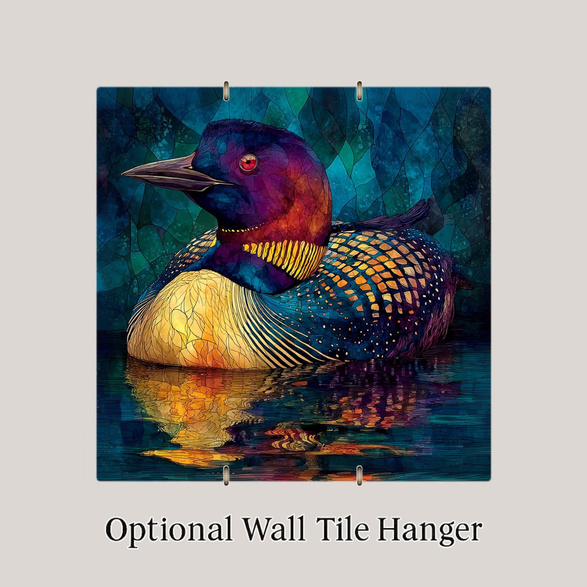 Loon Wall Art Ceramic Tile Stained Glass Style Minnesota Gift State Bird Lake Decor Birdwatcher Place Identity
