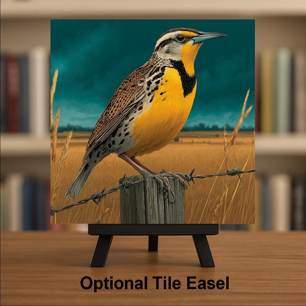 Meadowlark Wall Art Ceramic Tile State Bird Gift Kansas Nebraska Prairie Nature Birdwatcher Place Identity Art