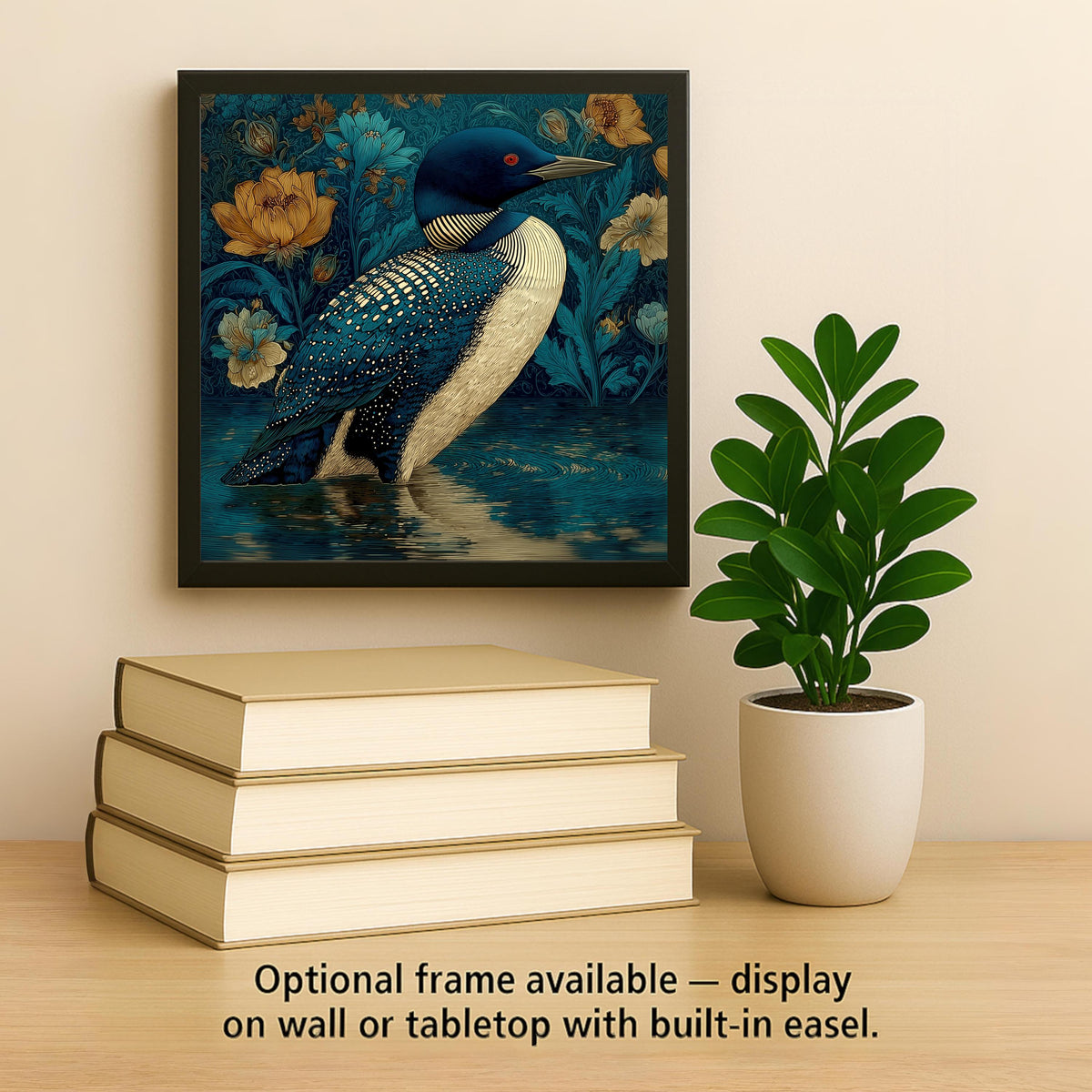 Loon Ceramic Art Tile – Art Nouveau Style, William Morris, Minnesota Lake Gift, Loon Lover Birdwatcher Art