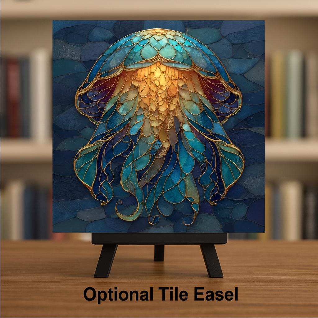 Moon Jellyfish Wall Art Ceramic Tile Ocean Dreamer Gift Teal Aqua Decor Coastal Bathroom Art Sea Gift Tile