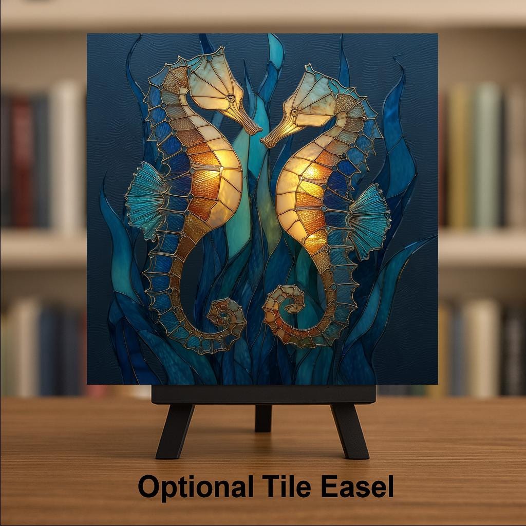 Seahorse Wall Art Ceramic Tile Coastal Bathroom Gift Jewel Teal Decor Beach House Art Ocean Gift Tile