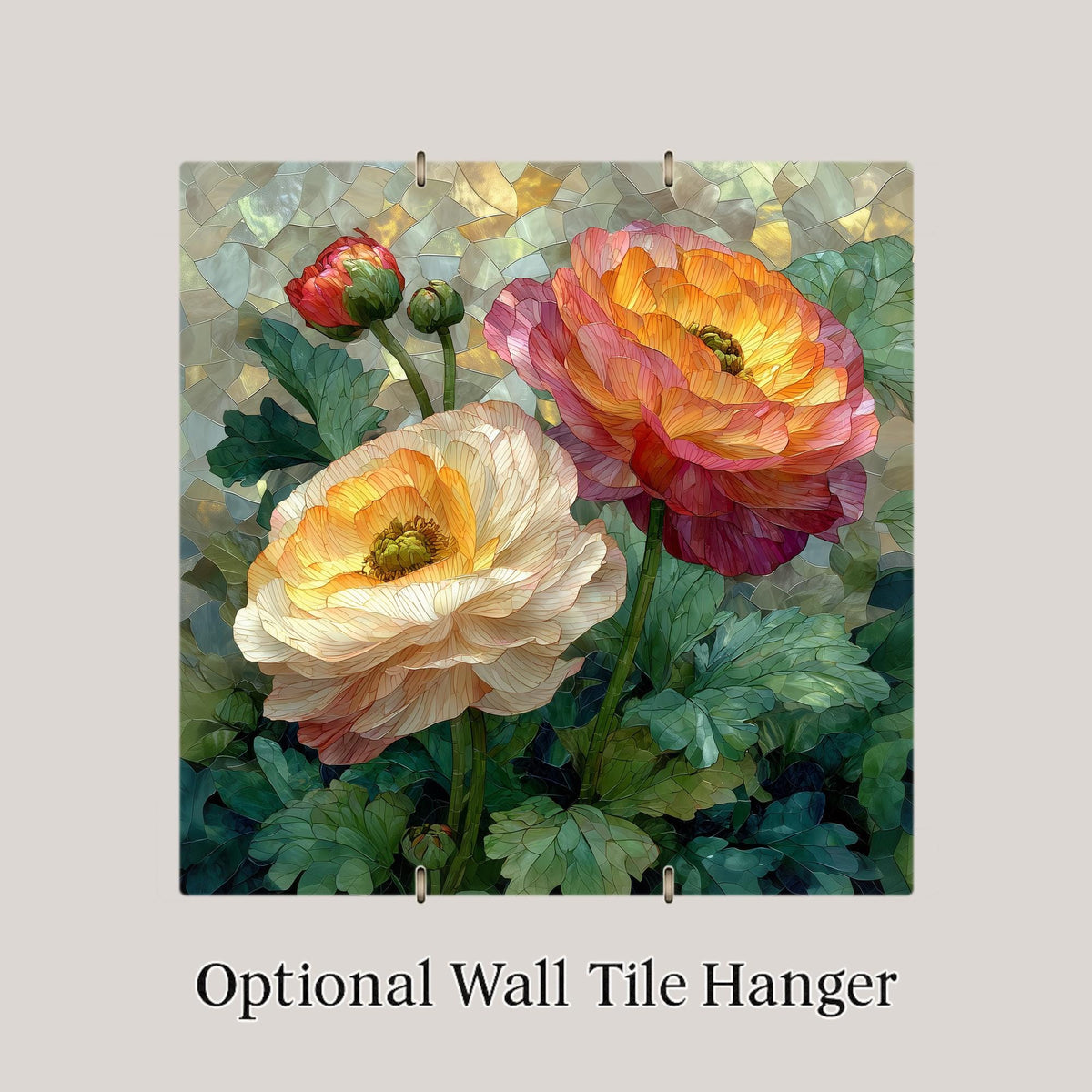 Ranunculus Wall Art Ceramic Tile Wedding Gift Blush Pink Bouquet Decor Romantic Floral Art Bride Gift Tile