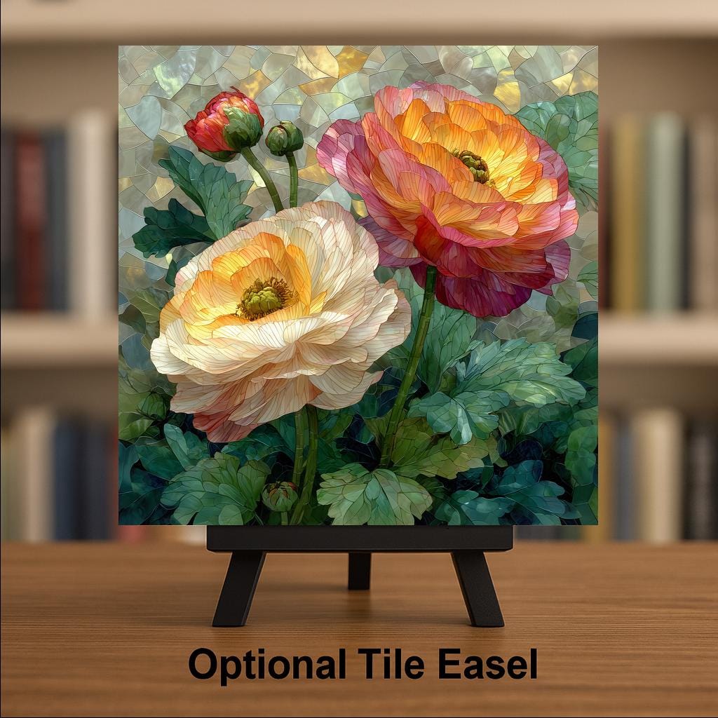 Ranunculus Wall Art Ceramic Tile Wedding Gift Blush Pink Bouquet Decor Romantic Floral Art Bride Gift Tile