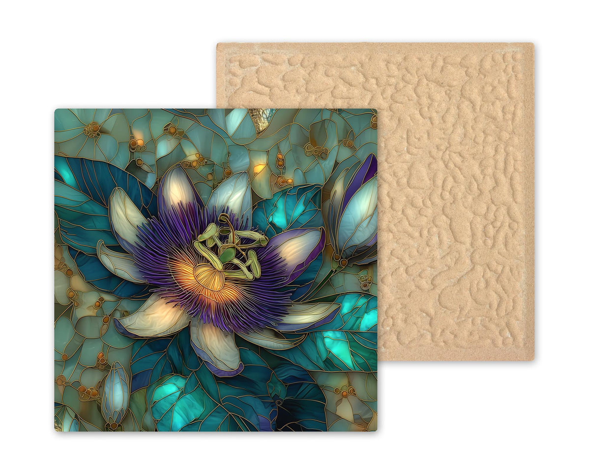 Passionflower Wall Art Ceramic Tile Botanical Gift Purple White Decor Exotic Flower Art Nature Lover Gift Tile