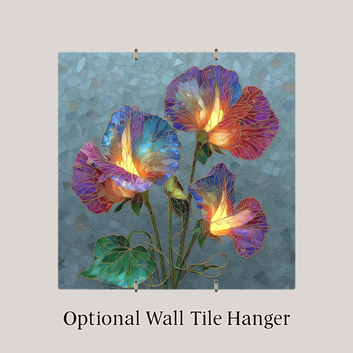 Sweet Pea Ceramic Art Tile – Stained Glass Style, Cottage Garden Floral Art, Lavender Pink Vine, English Garden Gift