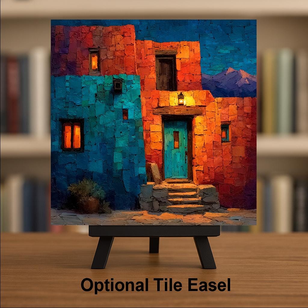 Santa Fe Wall Art Ceramic Tile Stained Glass Style New Mexico Gift Adobe Art Decor Southwest Place Identity
