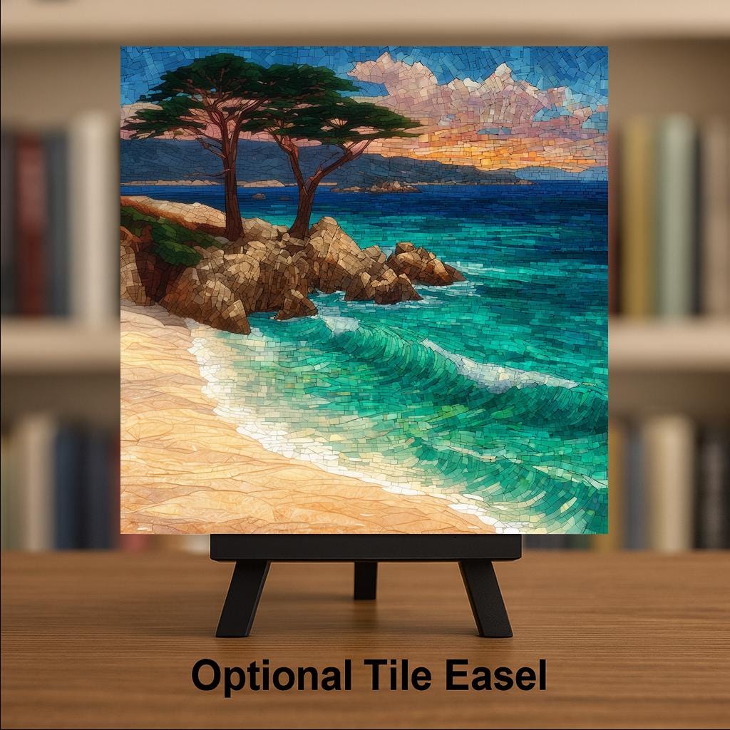 Carmel by the Sea Wall Art Ceramic Tile Stained Glass Style California Gift Coastal Town Decor Place Identity