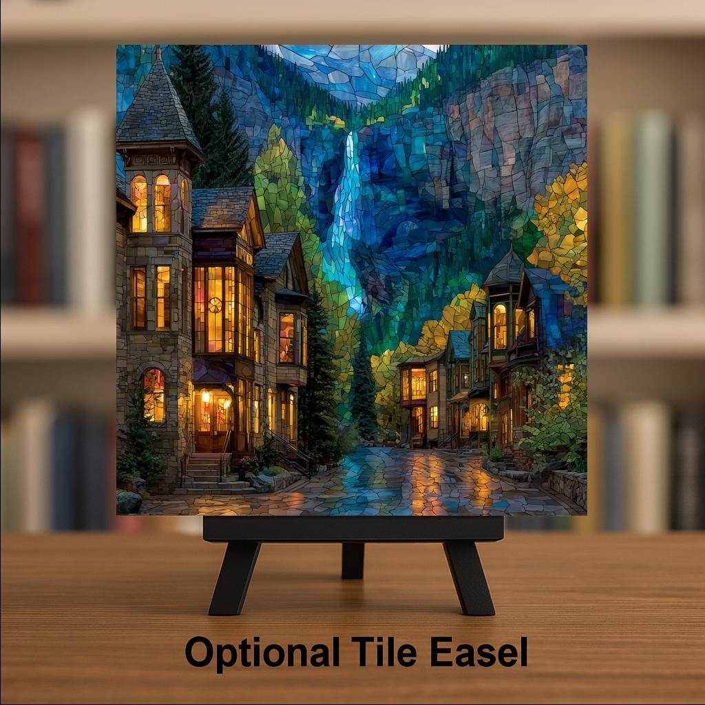 Telluride Wall Art Ceramic Tile Stained Glass Style Colorado Gift Mountain Town Decor Place Identity