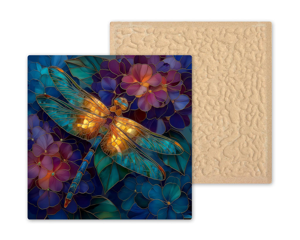 Dragonfly Hydrangea Wall Art Ceramic Tile Stained Glass Style Memorial Sympathy Gift Botanical Nature Decor