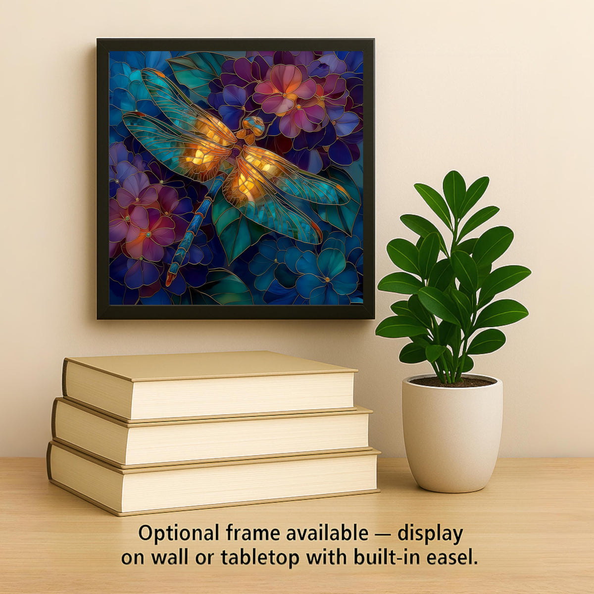 Dragonfly Hydrangea Wall Art Ceramic Tile Stained Glass Style Memorial Sympathy Gift Botanical Nature Decor