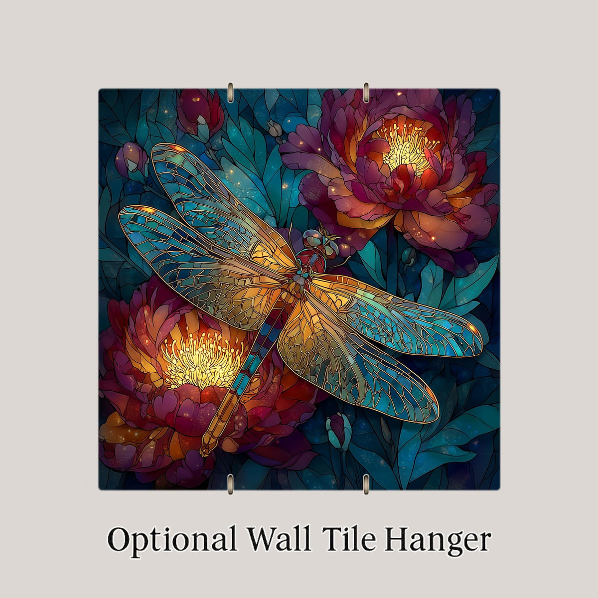 Dragonfly Peony Wall Art Ceramic Tile Stained Glass Style Memorial Sympathy Gift Nature Dragonfly DecorArt