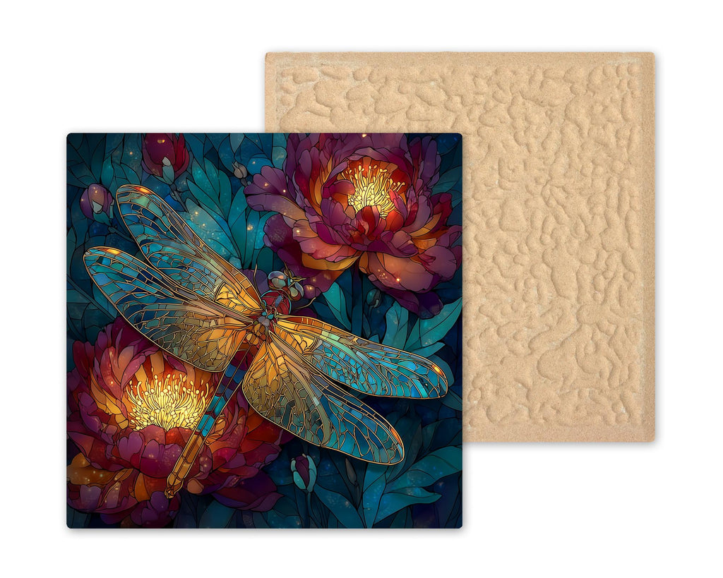 Dragonfly Peony Wall Art Ceramic Tile Stained Glass Style Memorial Sympathy Gift Nature Dragonfly DecorArt
