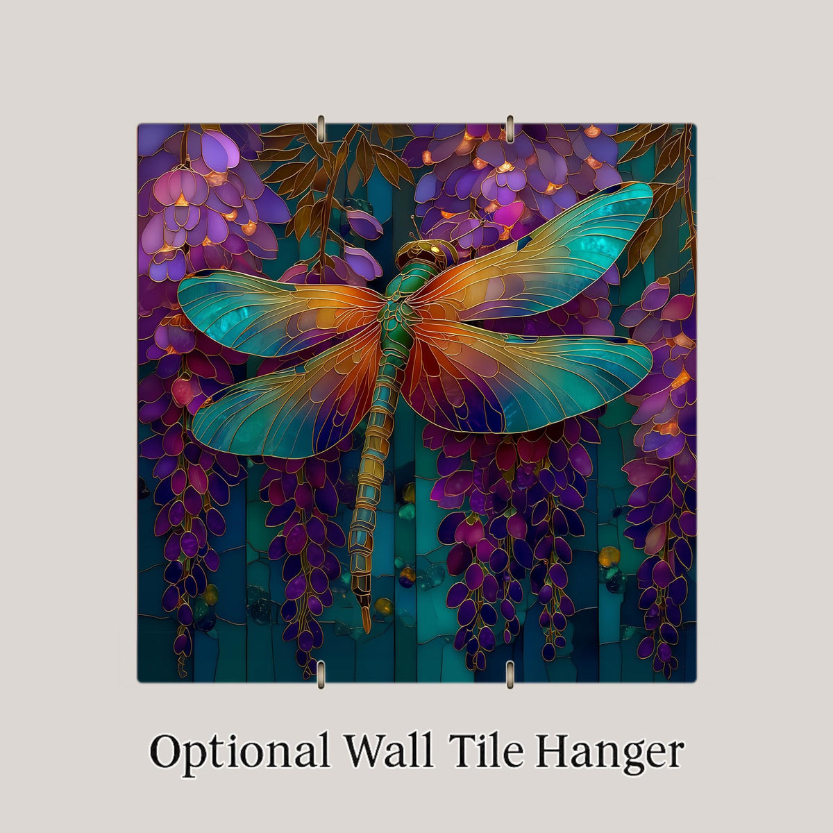 Dragonfly Wisteria Wall Art Ceramic Tile Stained Glass Style Purple Garden Memorial Gift Nature Decor