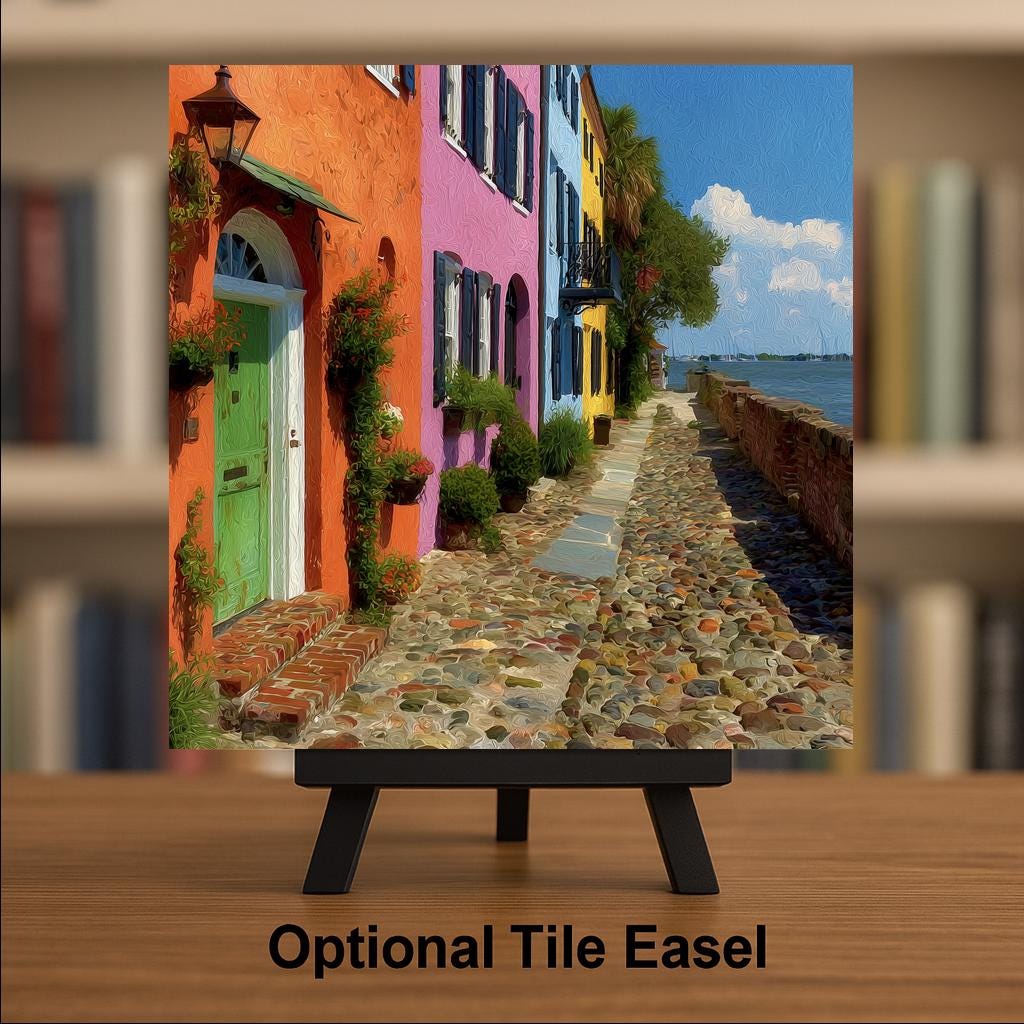 Charleston Wall Art Ceramic Tile Stained Glass Style South Carolina Gift Rainbow Row Decor Place Identity