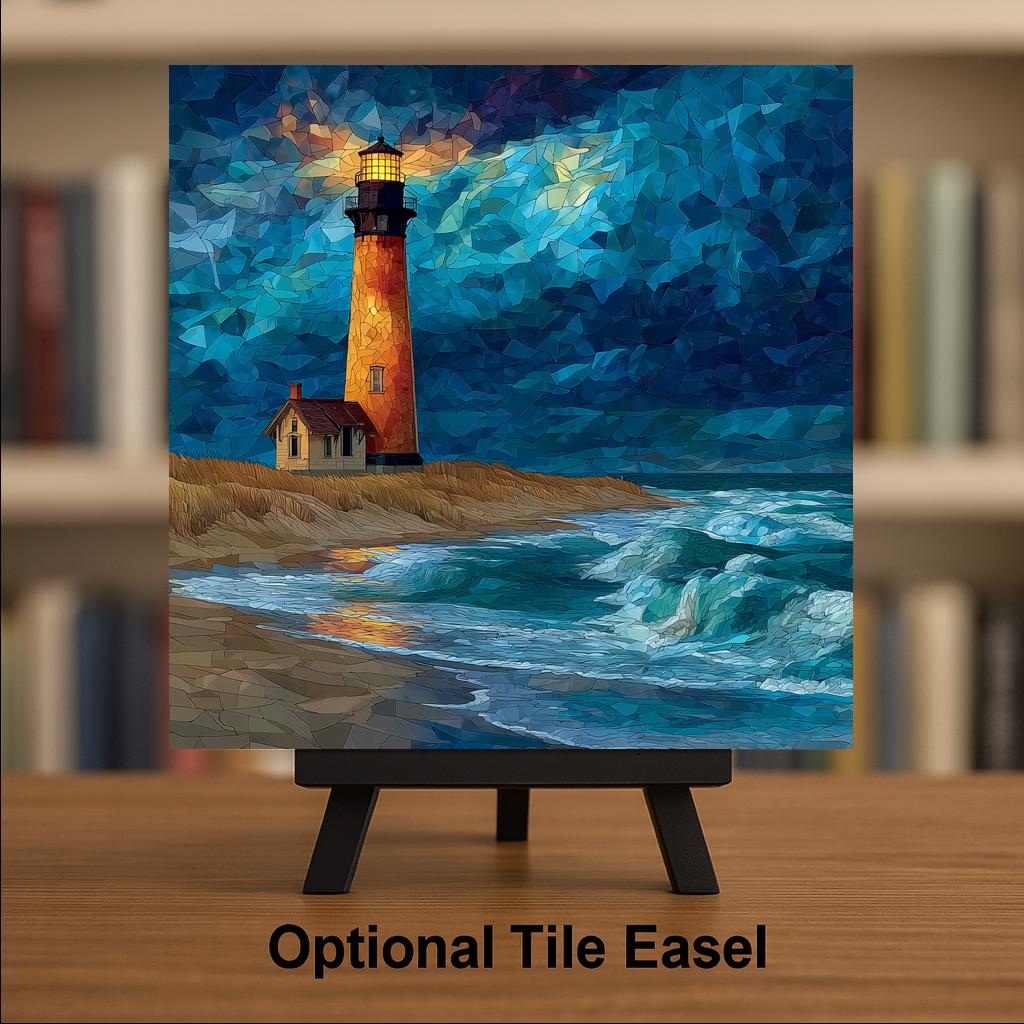 Outer Banks Wall Art Ceramic Tile Stained Glass Style North Carolina Gift Lighthouse Decor Place Identity