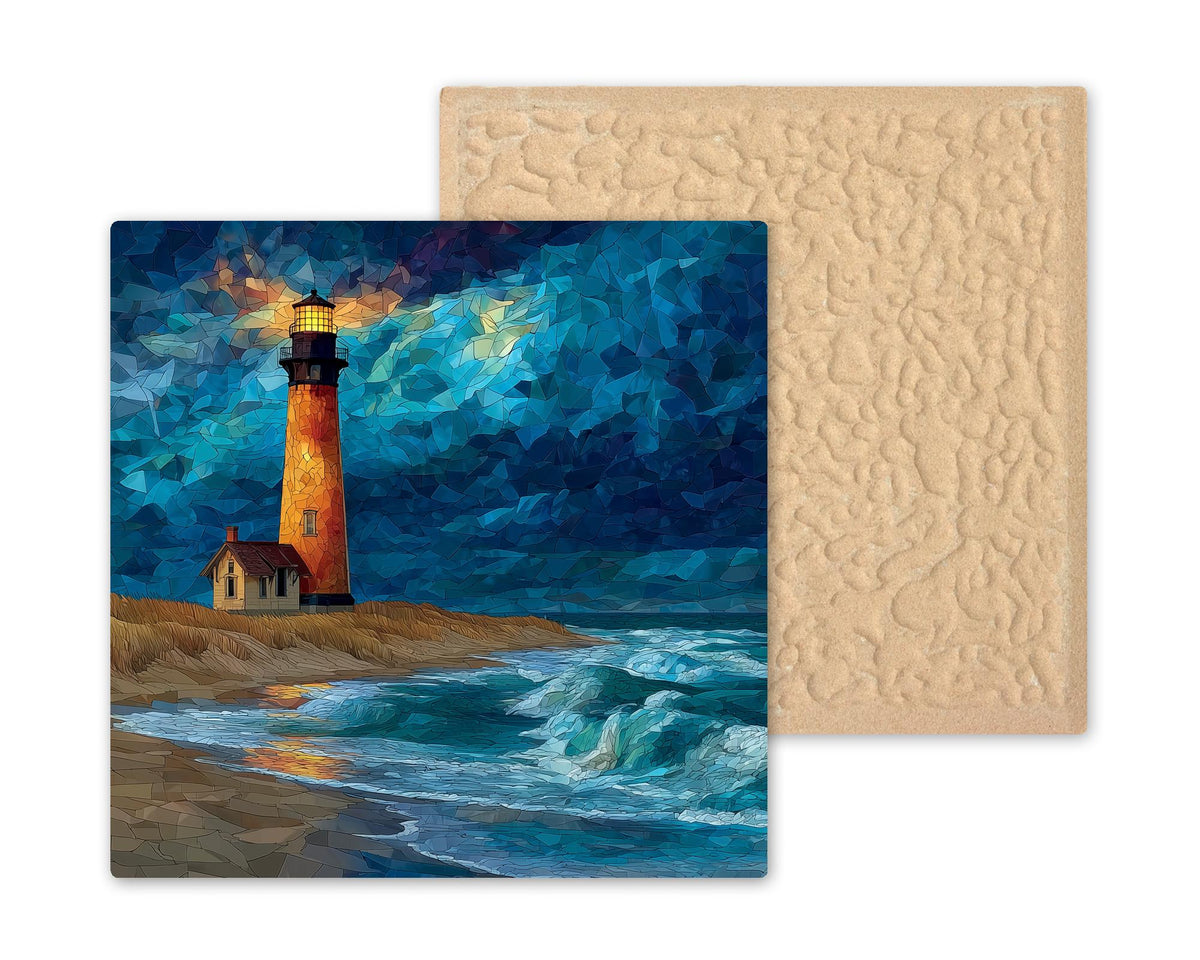 Outer Banks Wall Art Ceramic Tile Stained Glass Style North Carolina Gift Lighthouse Decor Place Identity