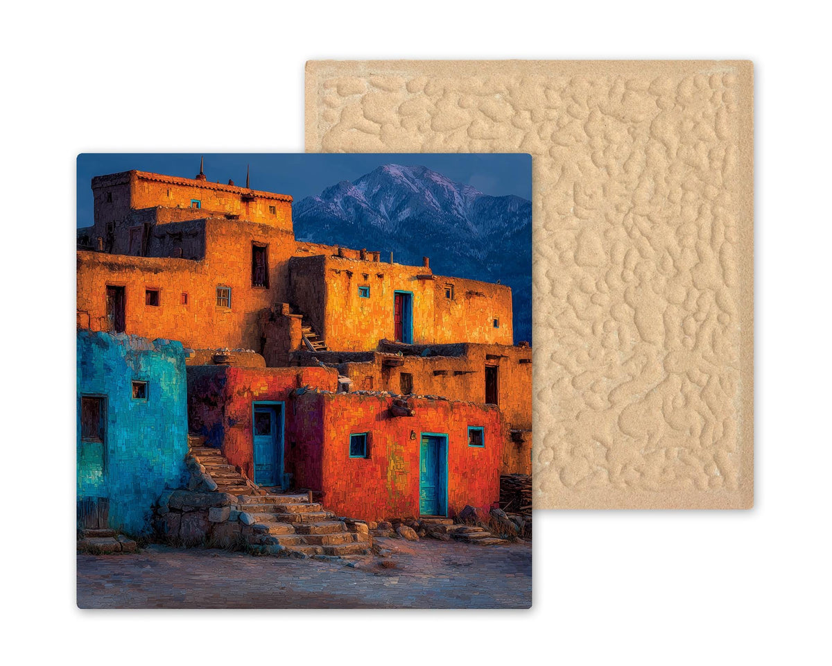 Taos New Mexico Wall Art Ceramic Tile Stained Glass Style Southwest Gift Adobe Pueblo Decor Place Identity