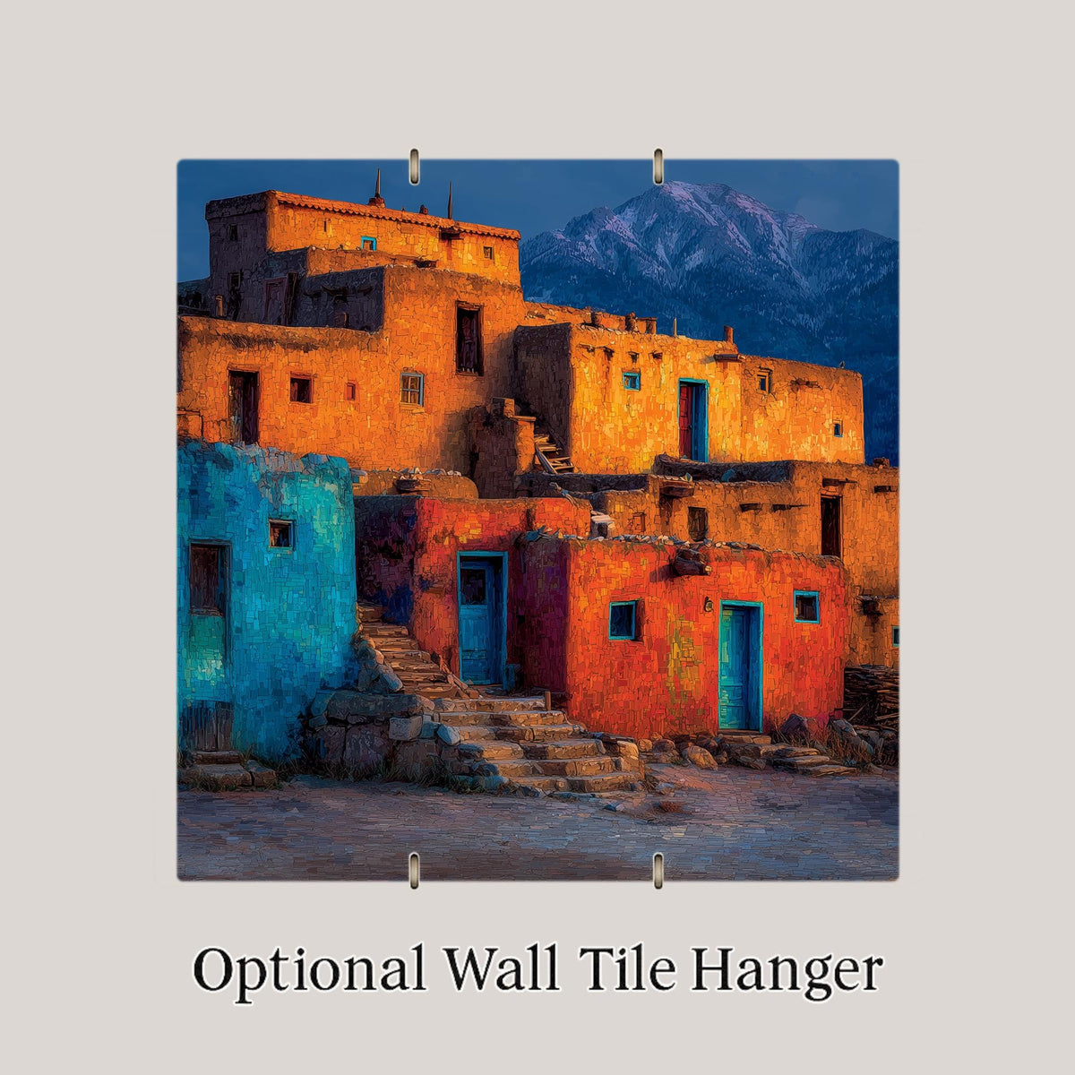 Taos New Mexico Wall Art Ceramic Tile Stained Glass Style Southwest Gift Adobe Pueblo Decor Place Identity