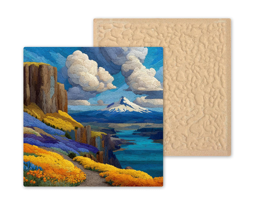Columbia River Gorge Wall Art Ceramic Tile Stained Glass Style Oregon Gift Scenic Waterway Decor Place Identity