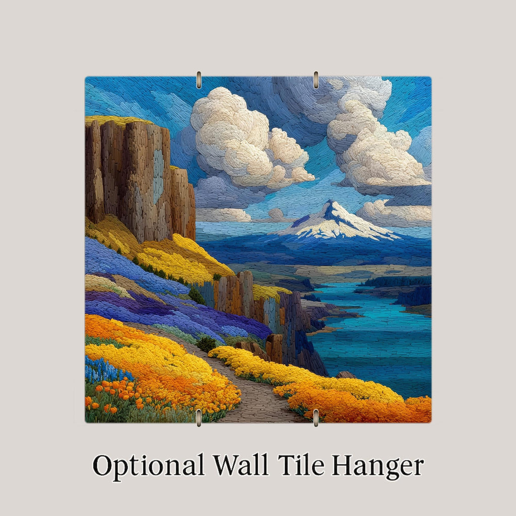 Columbia River Gorge Wall Art Ceramic Tile Stained Glass Style Oregon Gift Scenic Waterway Decor Place Identity