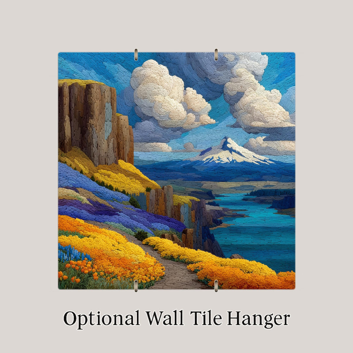 Columbia River Gorge Wall Art Ceramic Tile Stained Glass Style Oregon Gift Scenic Waterway Decor Place Identity