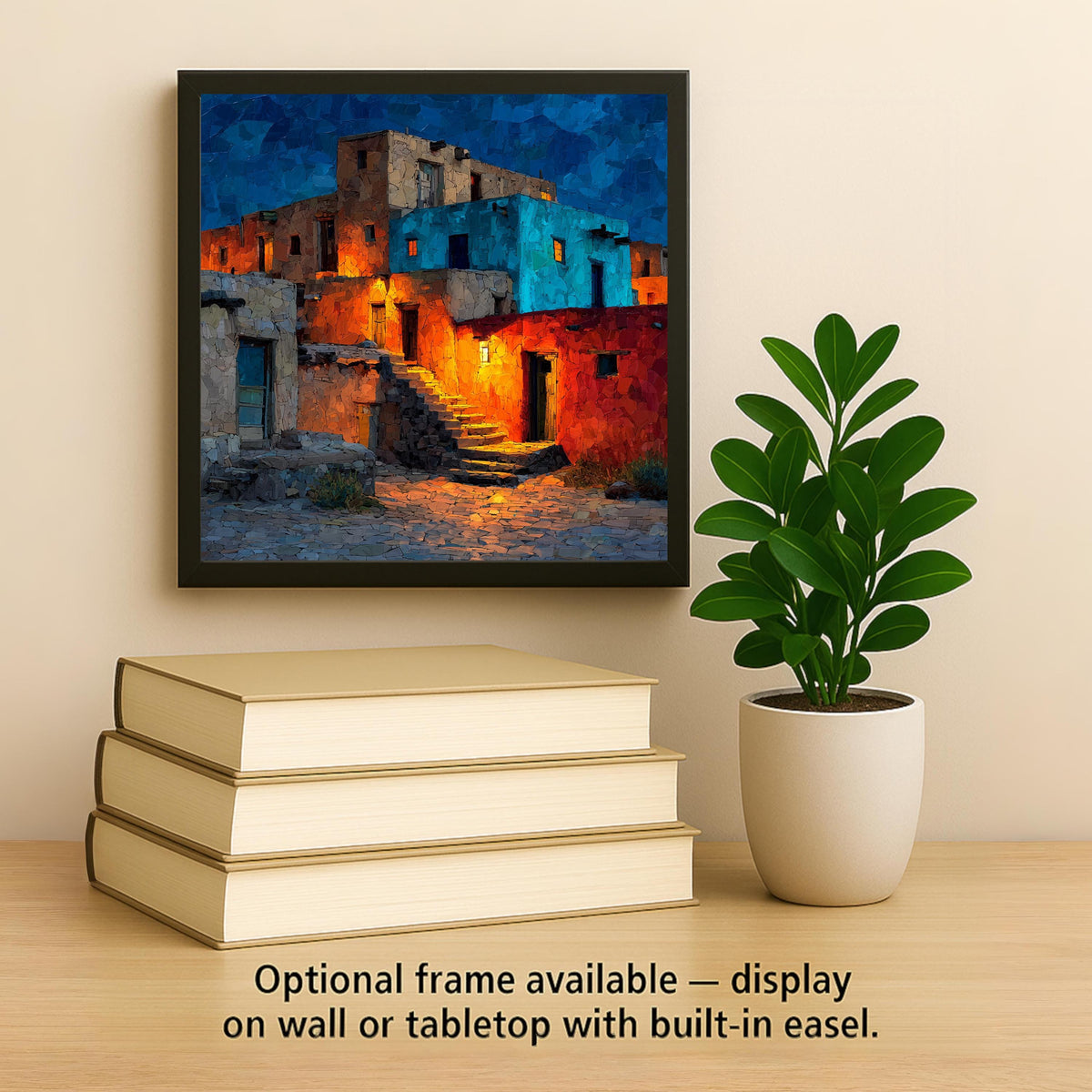 Taos Pueblo Night Wall Art Ceramic Tile Stained Glass Style New Mexico Gift Southwest Adobe Place Identity