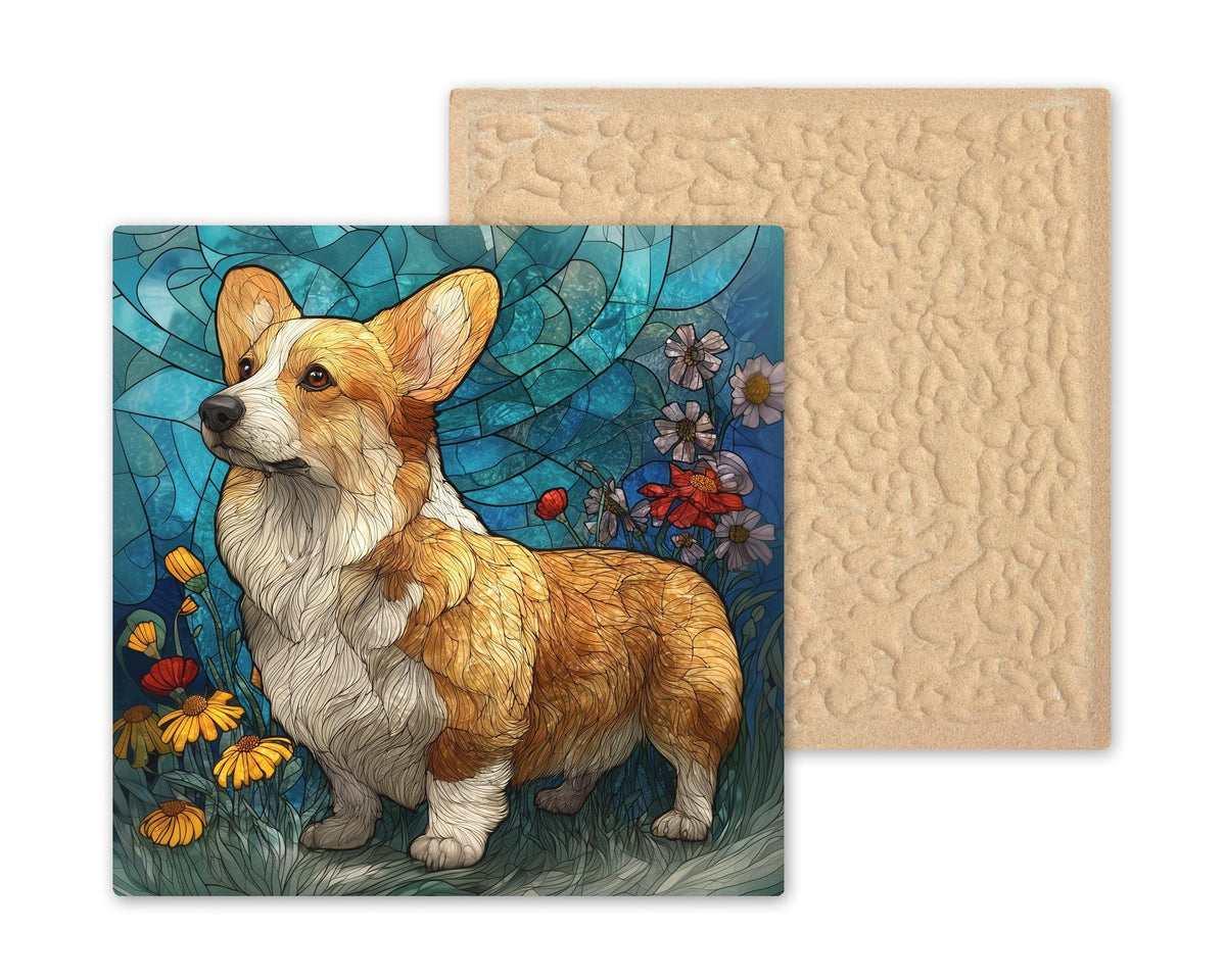 Corgi Wall Art Ceramic Tile Stained Glass Style Memorial Sympathy Gift Welsh Corgi Dog Decor Nature Art