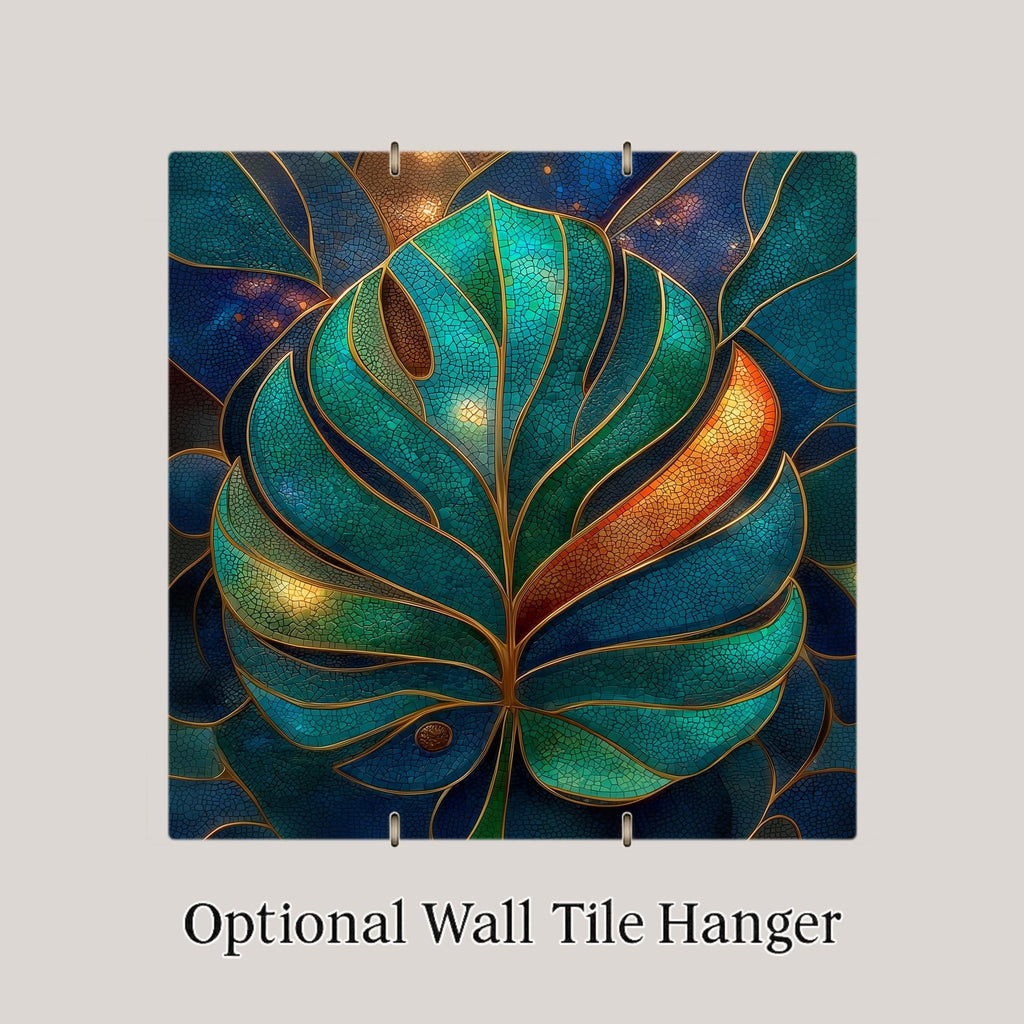 Monstera Leaf Wall Art Ceramic Tile Stained Glass Style Tropical Plant Decor Botanical Gift Nature Art