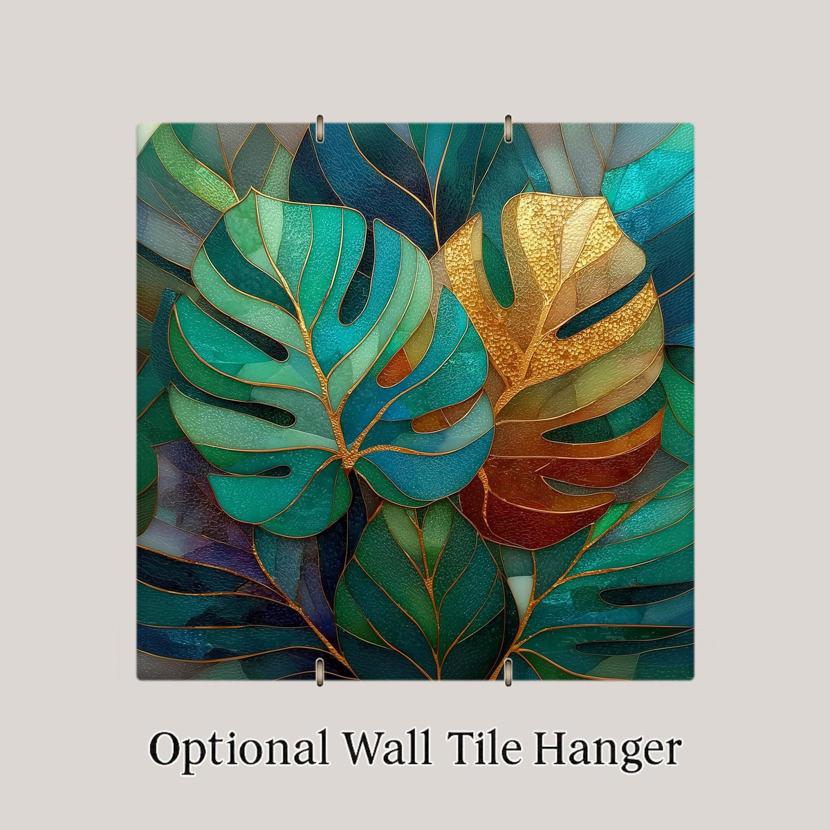 Monstera Leaf Wall Art Ceramic Tile Stained Glass Style Green Tropical Modern Home Botanical Decor Art